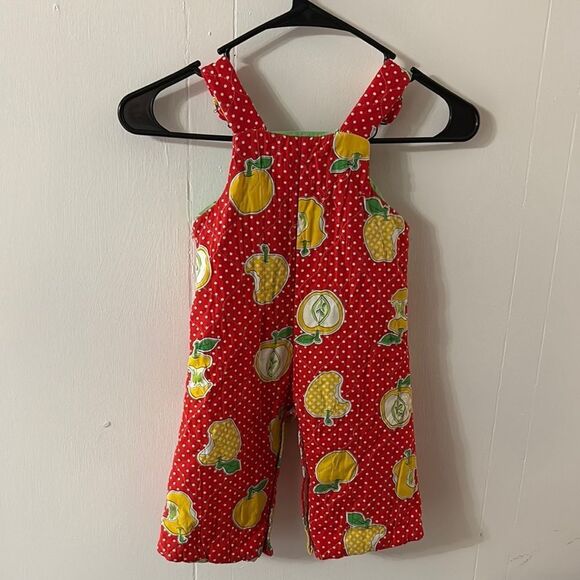 VINTAGE Red Polka Dot Kids Overalls with Apple Print - Picture 3 of 4
